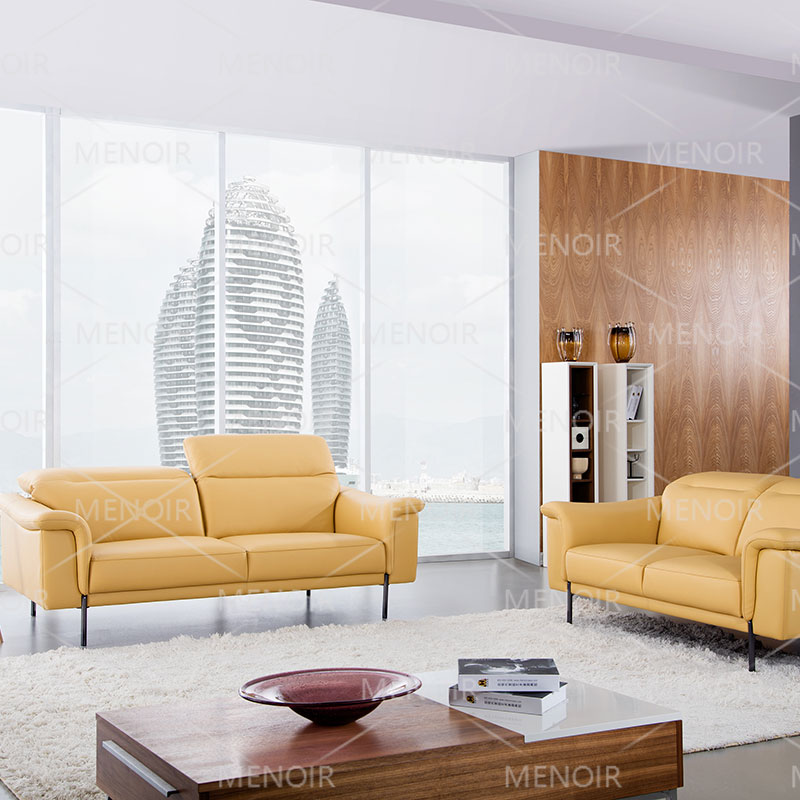 Menoir yellow leather sofa with adjustable headrest and hardware feet WA-S308