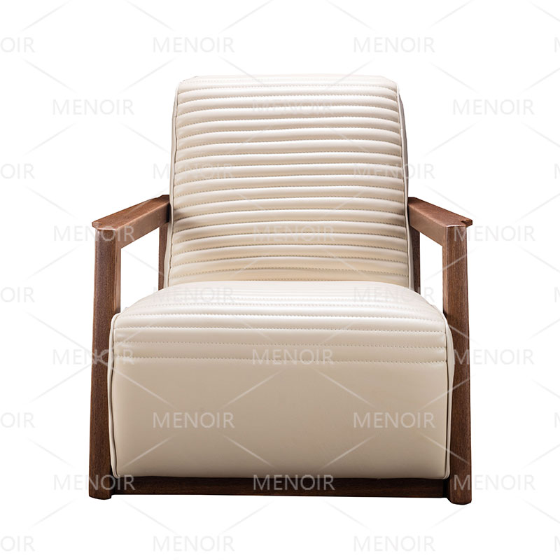 Menoir leather chair with solid wood in light walnut veneer armrest AMF-DY05