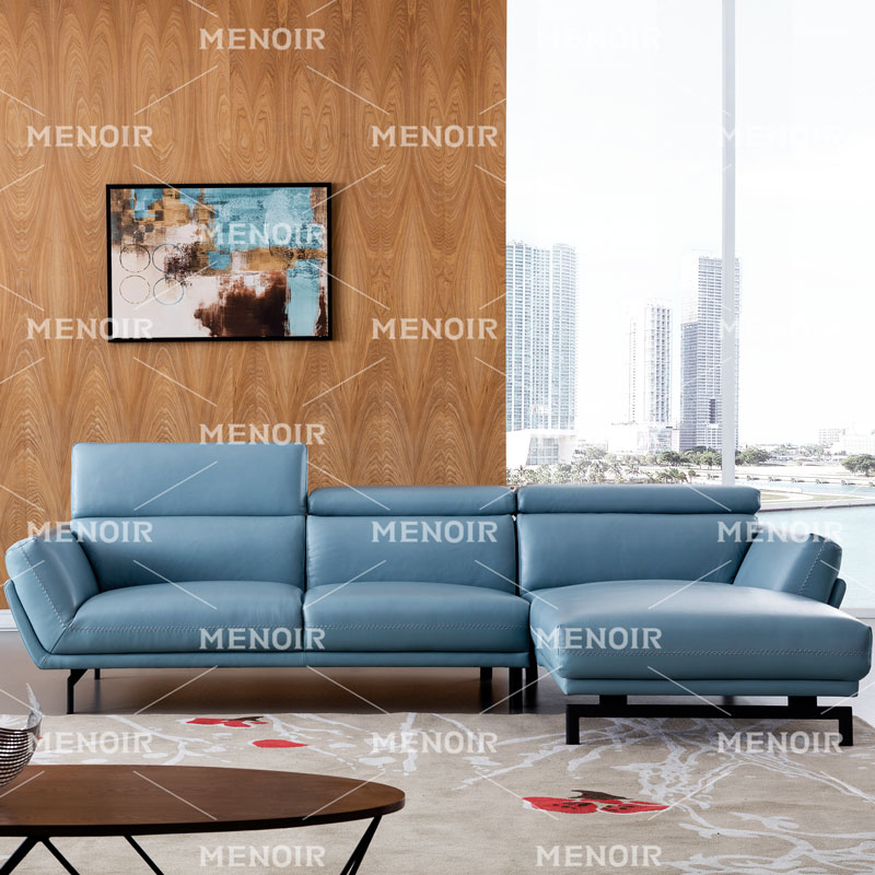 MENOIR SKY BLUE MODERN CORNER LEATHER SOFA WA-S297